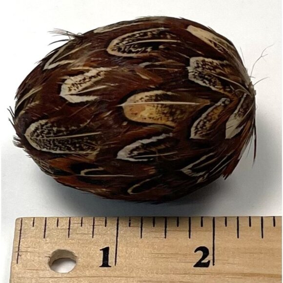 Decorative Faux Egg Covered with Real Brown Bird Feathers Home Decor 2.5" EUC - Picture 4 of 4